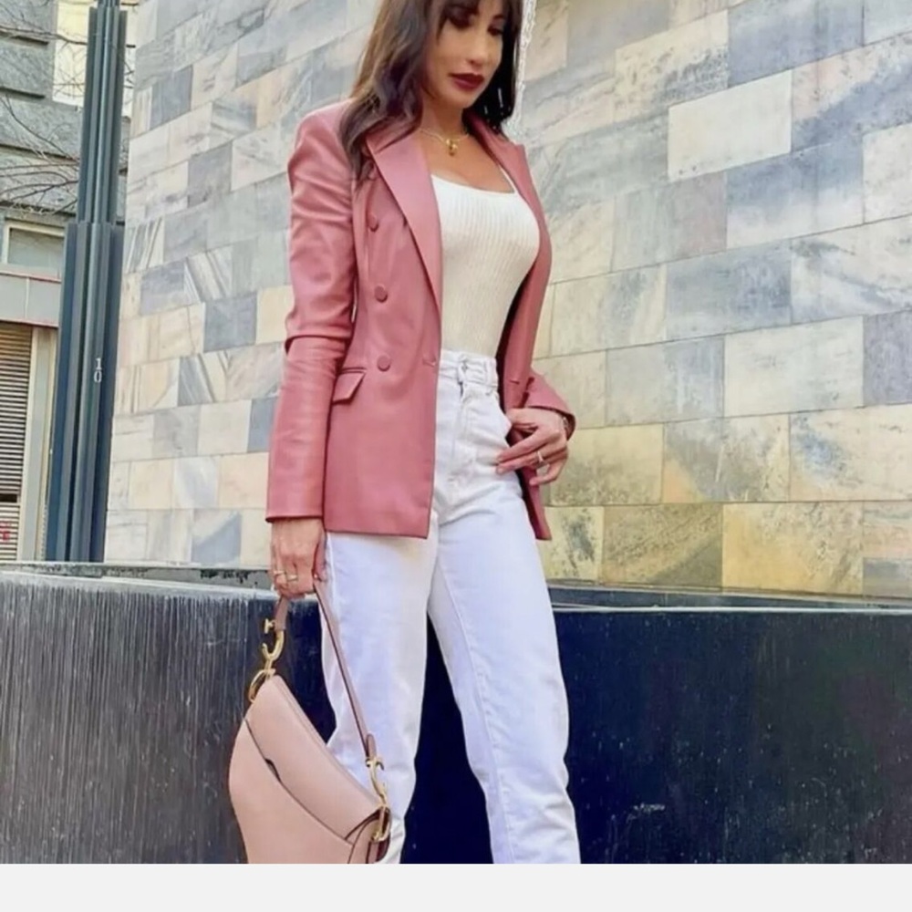 Zara Women's Mauve Pink Double-Breasted Faux Leather Blazer Size Small